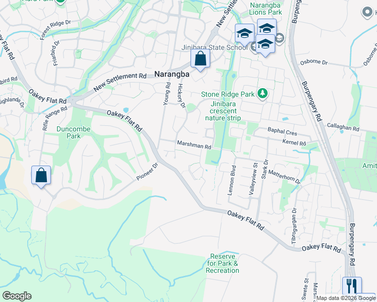 map of restaurants, bars, coffee shops, grocery stores, and more near 10 Hakea Court in Narangba