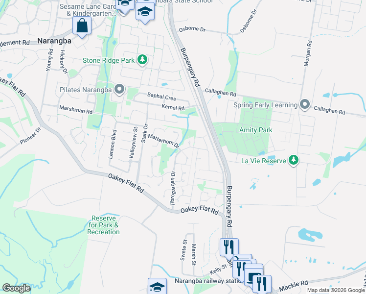 map of restaurants, bars, coffee shops, grocery stores, and more near 59 Tibrogargan Drive in Narangba