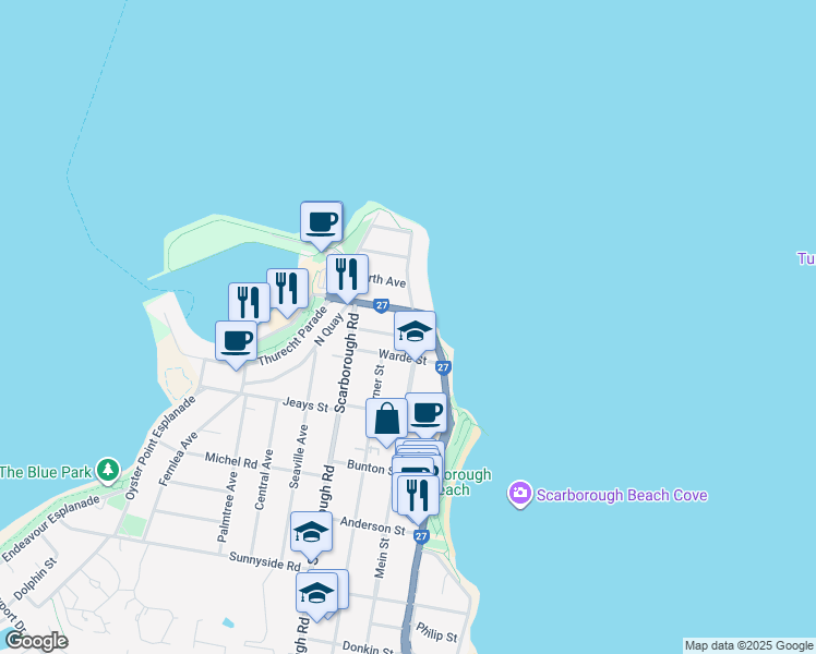 map of restaurants, bars, coffee shops, grocery stores, and more near 8 Moffatt Street in Scarborough