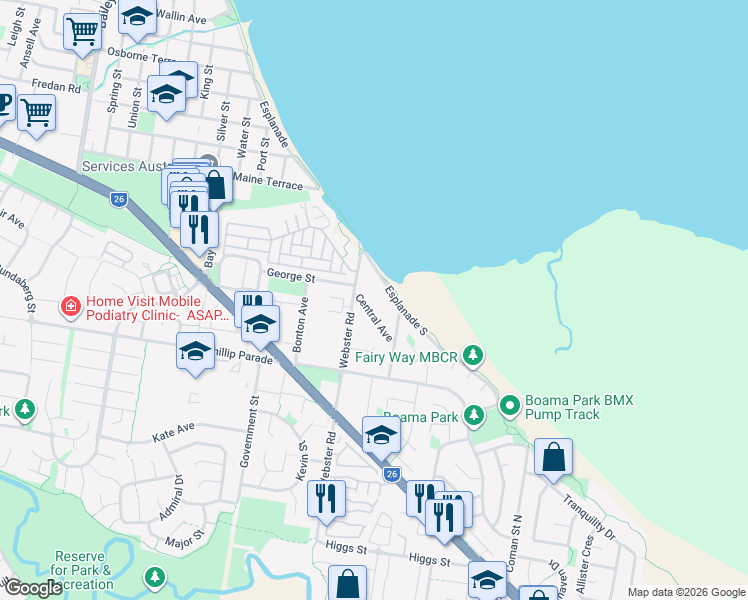 map of restaurants, bars, coffee shops, grocery stores, and more near 7 Central Avenue in Deception Bay