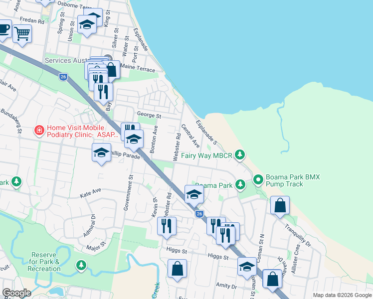 map of restaurants, bars, coffee shops, grocery stores, and more near 7 Topaz Court in Deception Bay