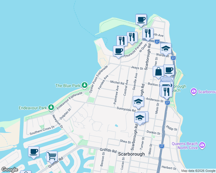 map of restaurants, bars, coffee shops, grocery stores, and more near 14 Herne Road in Scarborough