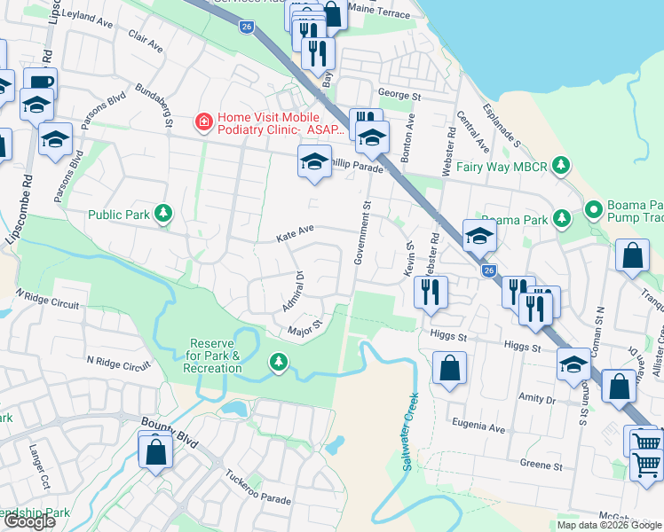 map of restaurants, bars, coffee shops, grocery stores, and more near 3 Barbara Court in Deception Bay