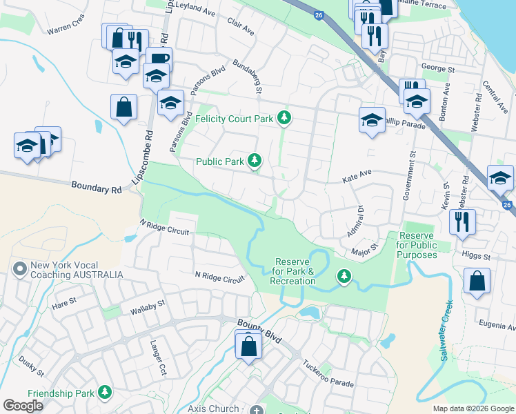map of restaurants, bars, coffee shops, grocery stores, and more near 13 Lydia Court in Deception Bay