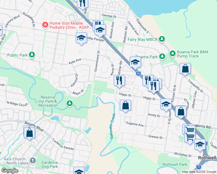 map of restaurants, bars, coffee shops, grocery stores, and more near 11 Nancy Court in Deception Bay