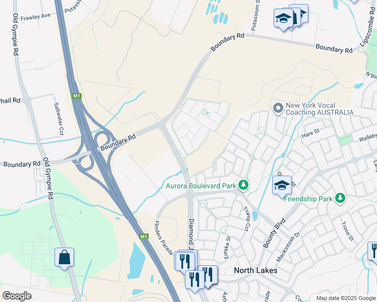 map of restaurants, bars, coffee shops, grocery stores, and more near 40 Mapleton Drive in North Lakes