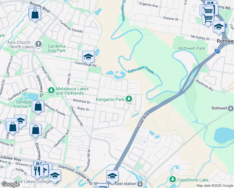 map of restaurants, bars, coffee shops, grocery stores, and more near 26 Amaranthine Street in Mango Hill