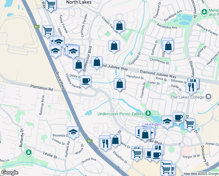 map of restaurants, bars, coffee shops, grocery stores, and more near 140 Endeavour Boulevard in North Lakes