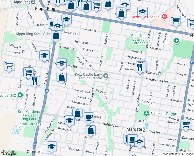 map of restaurants, bars, coffee shops, grocery stores, and more near 212 Maine Road in Clontarf