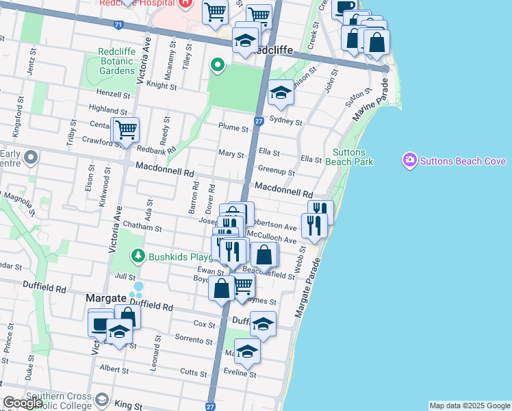map of restaurants, bars, coffee shops, grocery stores, and more near 50 Cowen Street in Margate