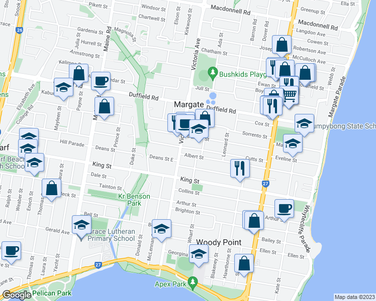 map of restaurants, bars, coffee shops, grocery stores, and more near 59 Cutts Street in Margate