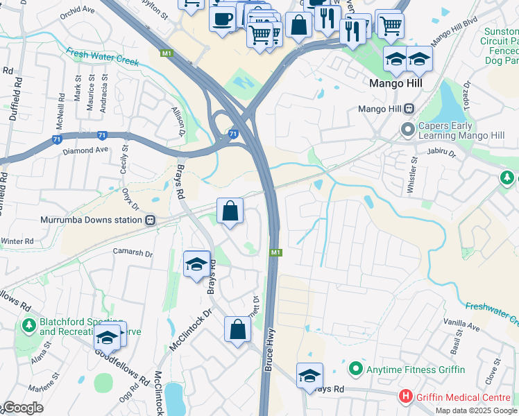 map of restaurants, bars, coffee shops, grocery stores, and more near 2 MacGregor Court in Murrumba Downs