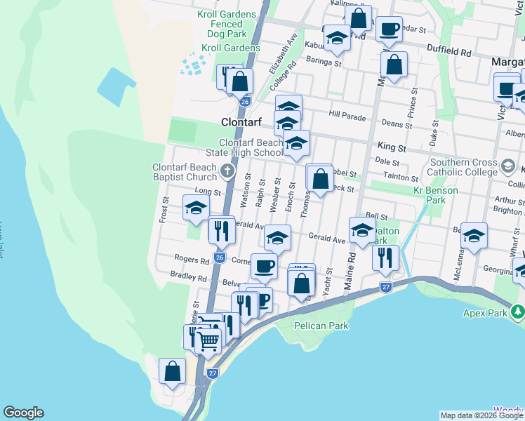 map of restaurants, bars, coffee shops, grocery stores, and more near 11 Ralph Street in Clontarf