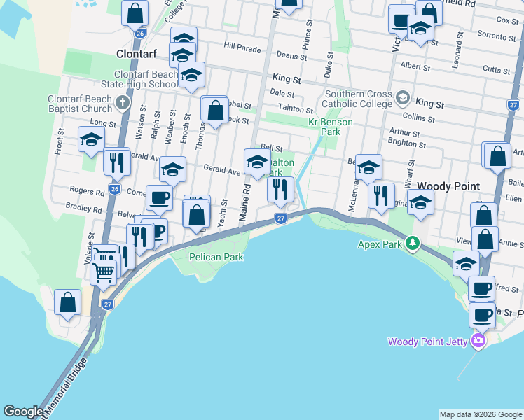 map of restaurants, bars, coffee shops, grocery stores, and more near 10 Thompson Crescent in Clontarf