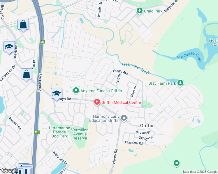 map of restaurants, bars, coffee shops, grocery stores, and more near 15 Ginger Crescent in Griffin