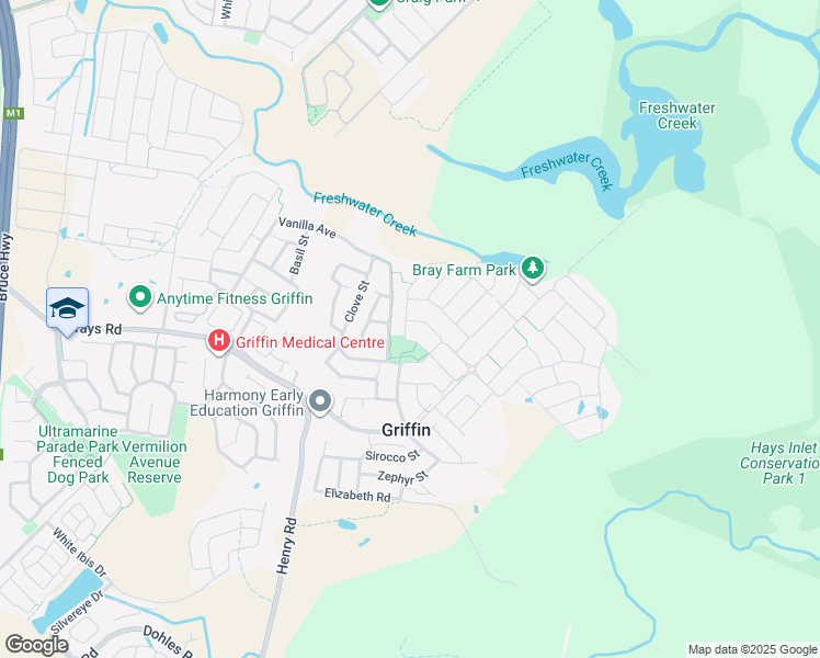 map of restaurants, bars, coffee shops, grocery stores, and more near 22 Sandalwood Crescent in Griffin