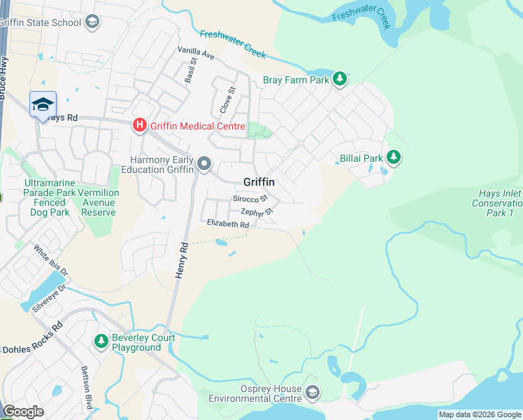 map of restaurants, bars, coffee shops, grocery stores, and more near 22 Zephyr Street in Griffin