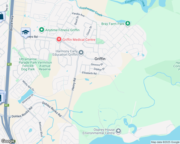 map of restaurants, bars, coffee shops, grocery stores, and more near 31 Elizabeth Road in Griffin