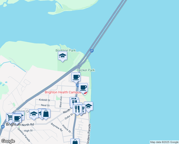 map of restaurants, bars, coffee shops, grocery stores, and more near 18 Twenty Fifth Avenue in Brighton