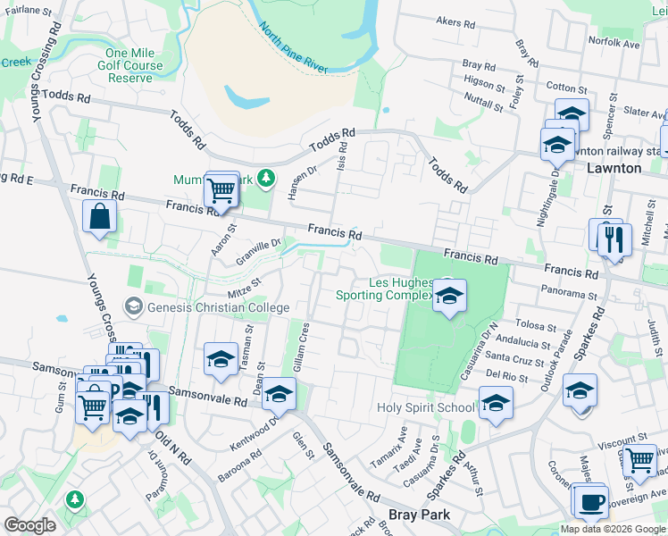 map of restaurants, bars, coffee shops, grocery stores, and more near 7 Catalina Avenue in Bray Park