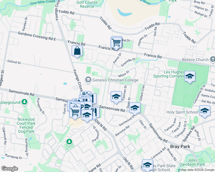 map of restaurants, bars, coffee shops, grocery stores, and more near 35 Lockyer Drive in Bray Park