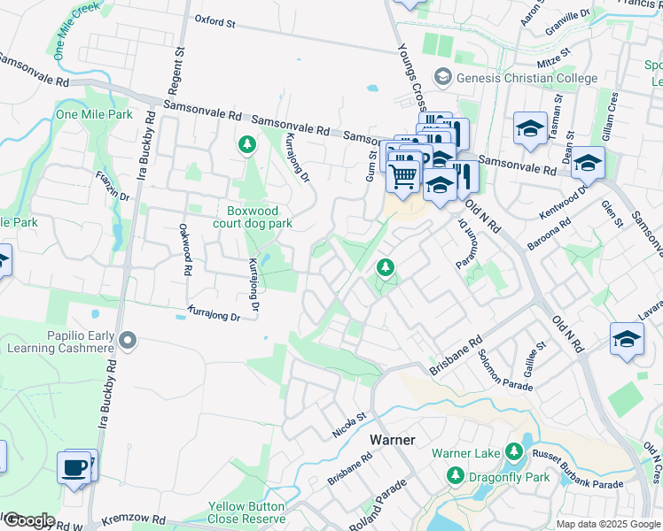 map of restaurants, bars, coffee shops, grocery stores, and more near 15 Norland Street in Warner
