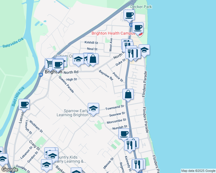 map of restaurants, bars, coffee shops, grocery stores, and more near 132 High Street in Brighton