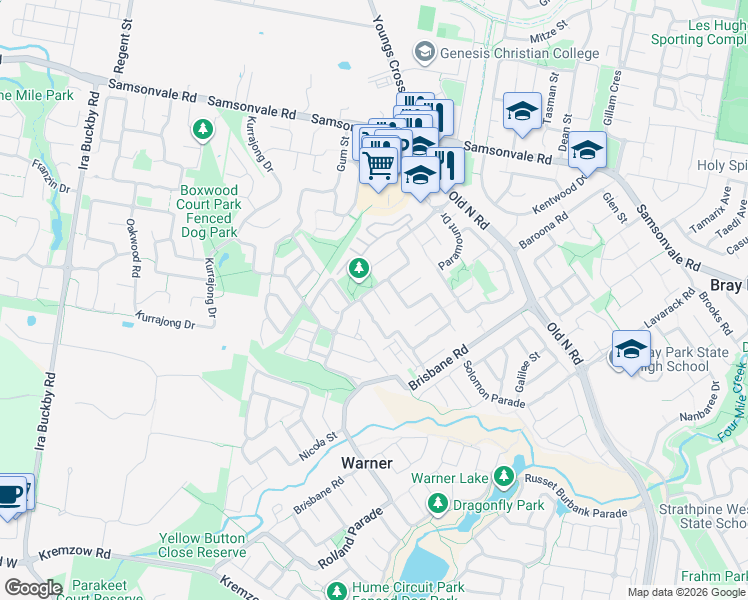 map of restaurants, bars, coffee shops, grocery stores, and more near 4 Tenzing Court in Warner