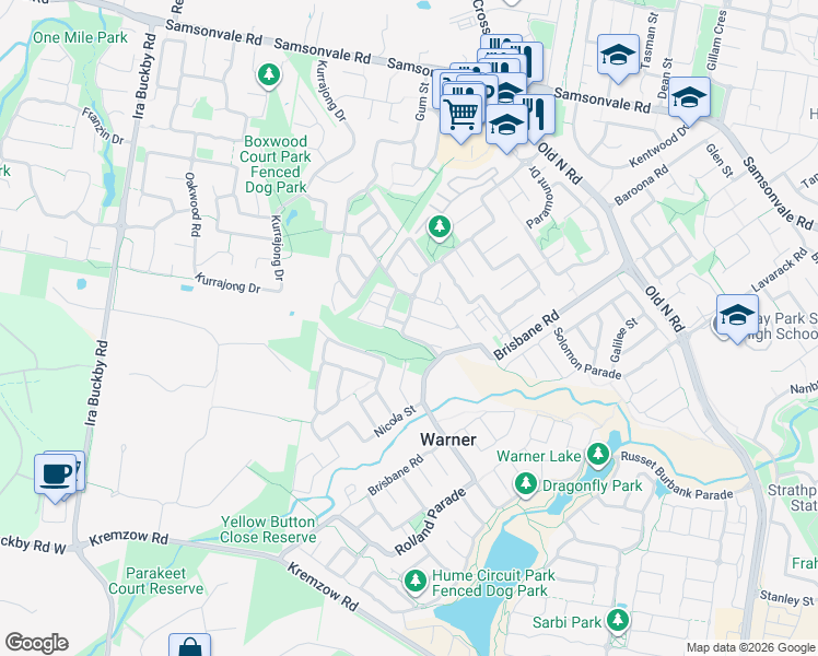 map of restaurants, bars, coffee shops, grocery stores, and more near 69 Everest Street in Warner