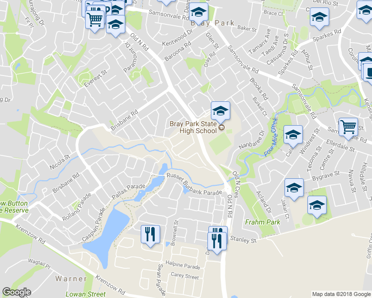 map of restaurants, bars, coffee shops, grocery stores, and more near Saint Helen Crescent in Warner