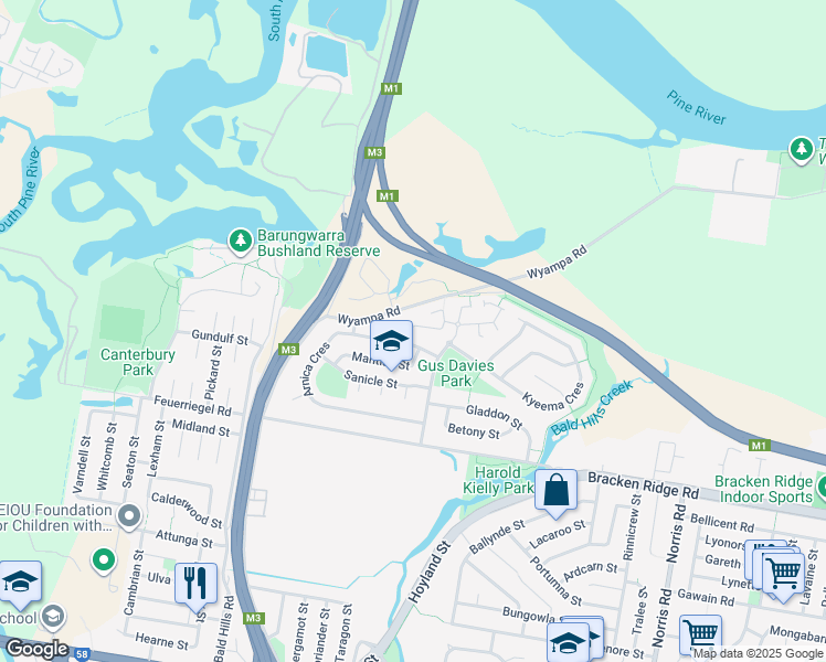 map of restaurants, bars, coffee shops, grocery stores, and more near 20 Alpine Street in Bald Hills