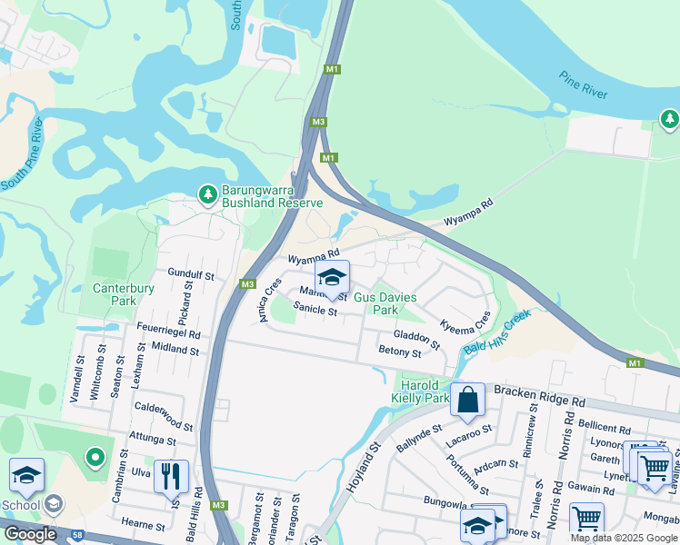 map of restaurants, bars, coffee shops, grocery stores, and more near 106 Arnica Crescent in Bald Hills
