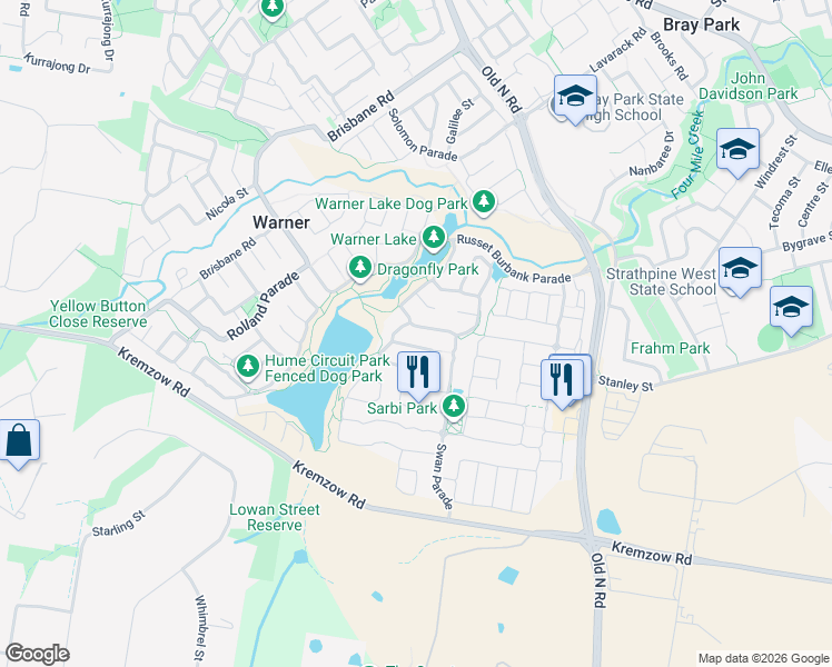 map of restaurants, bars, coffee shops, grocery stores, and more near 36 Swan Parade in Warner