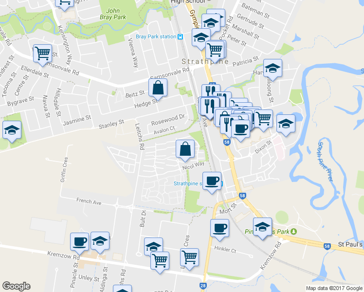 map of restaurants, bars, coffee shops, grocery stores, and more near 39 Dimovski Court in Brendale