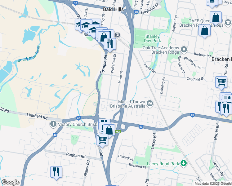 map of restaurants, bars, coffee shops, grocery stores, and more near 18 Miles Street in Bald Hills