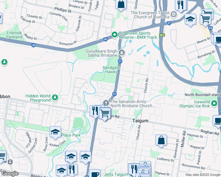 map of restaurants, bars, coffee shops, grocery stores, and more near 10 Taigum Place in Taigum