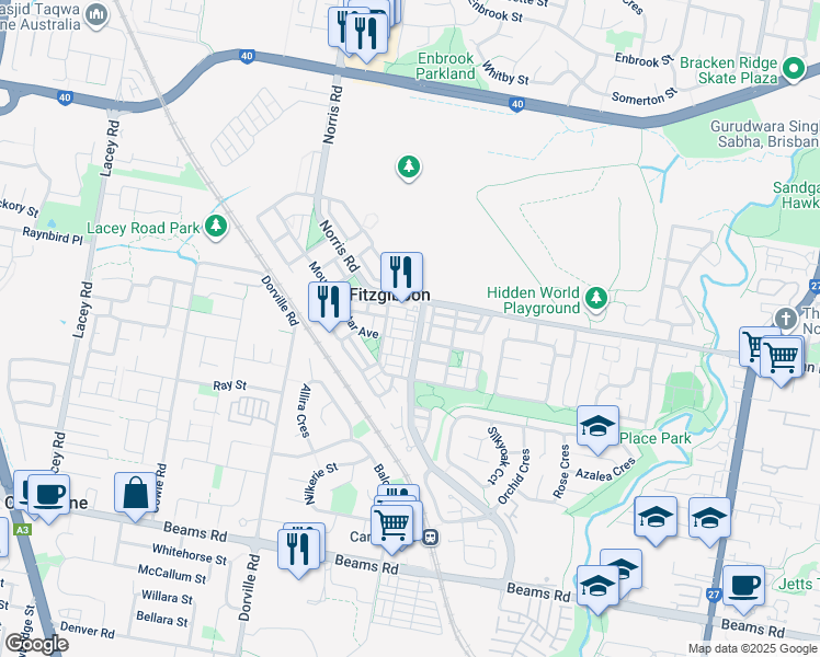 map of restaurants, bars, coffee shops, grocery stores, and more near 24 Cascade Lane in Fitzgibbon