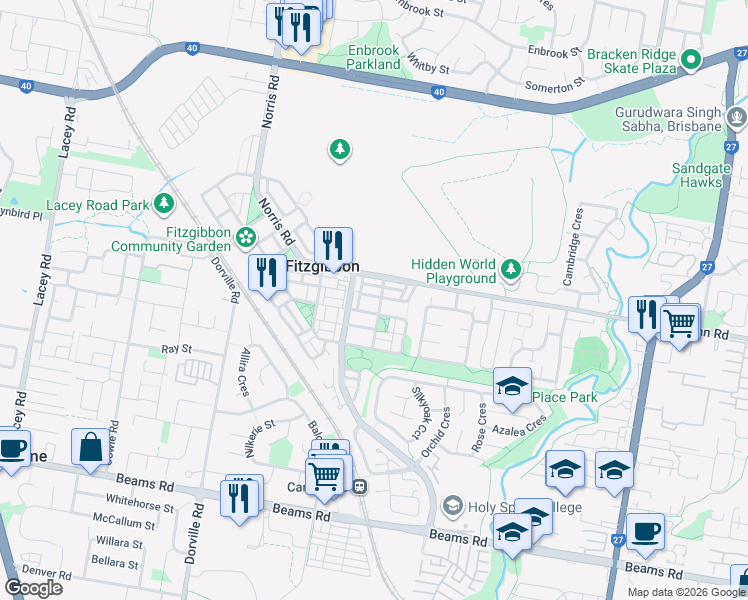 map of restaurants, bars, coffee shops, grocery stores, and more near 40 Hinchinbrook Avenue in Fitzgibbon
