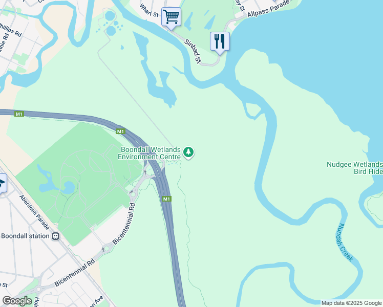 map of restaurants, bars, coffee shops, grocery stores, and more near 31 Paperbark Drive in Boondall