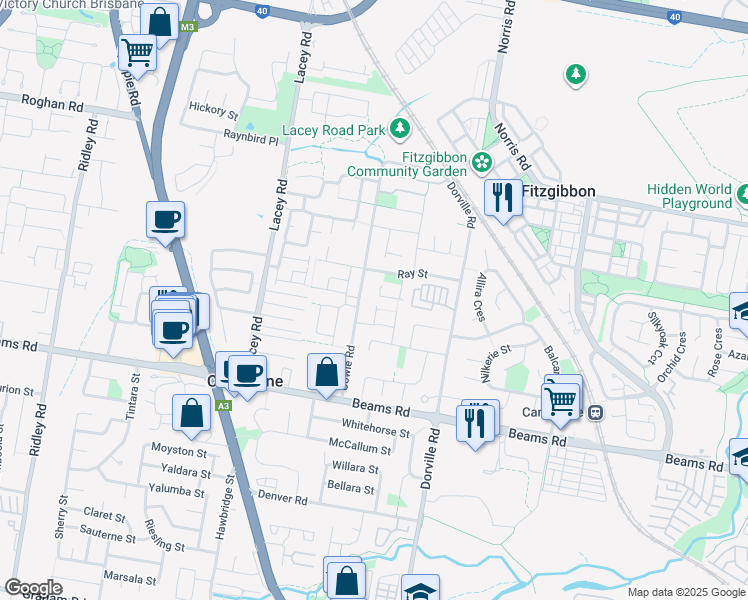 map of restaurants, bars, coffee shops, grocery stores, and more near 32 MacDonald Place in Carseldine