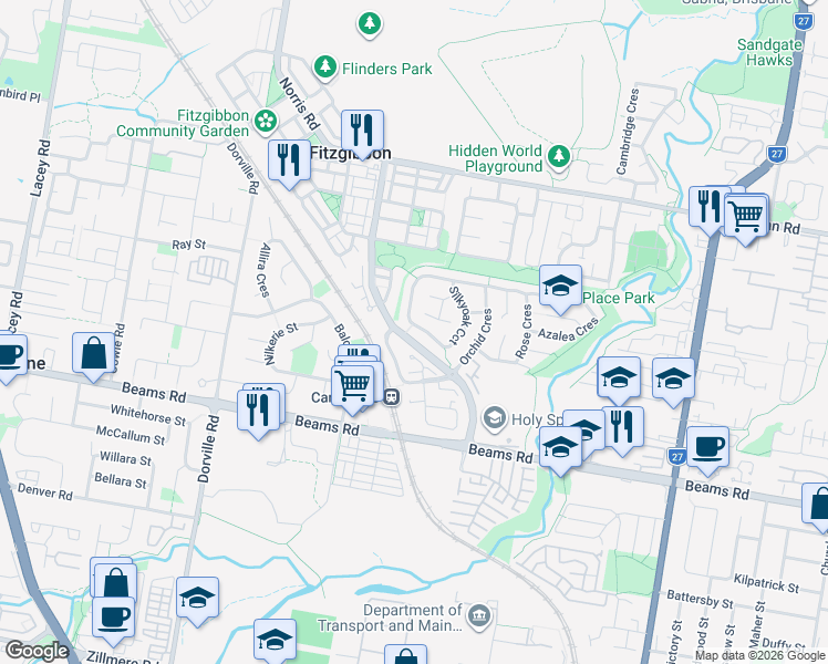 map of restaurants, bars, coffee shops, grocery stores, and more near 86 Silkyoak Circuit in Fitzgibbon