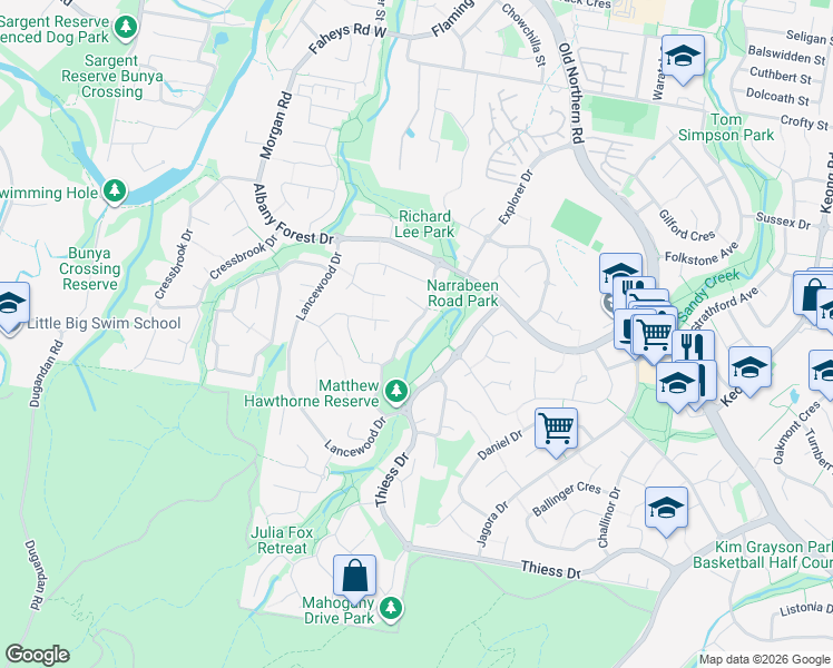 map of restaurants, bars, coffee shops, grocery stores, and more near 25 Silkyoak Way in Albany Creek