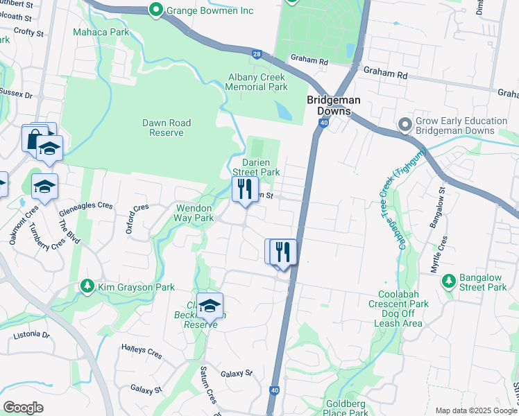 map of restaurants, bars, coffee shops, grocery stores, and more near 9 April Crescent in Bridgeman Downs