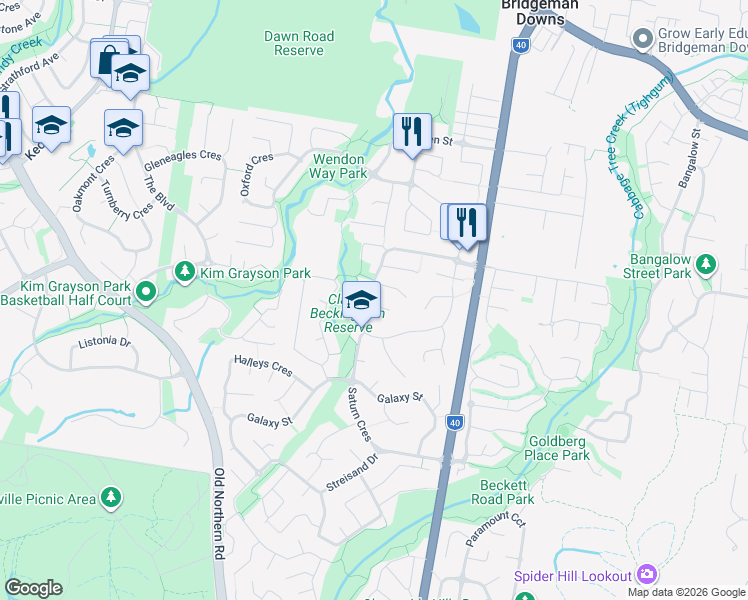 map of restaurants, bars, coffee shops, grocery stores, and more near 4 Gemini Place in Bridgeman Downs