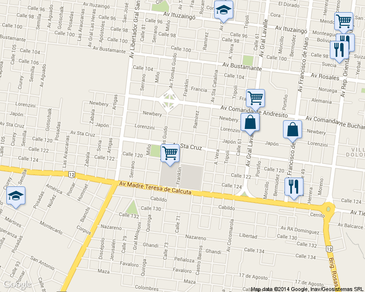 map of restaurants, bars, coffee shops, grocery stores, and more near 5800 Franklin in Posadas