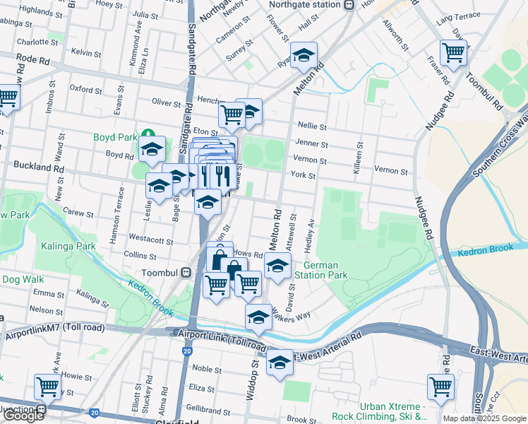 map of restaurants, bars, coffee shops, grocery stores, and more near 8 Buckby Street in Nundah