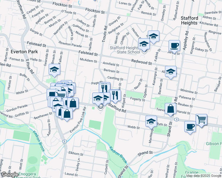 map of restaurants, bars, coffee shops, grocery stores, and more near 16 Ferricks Street in Stafford