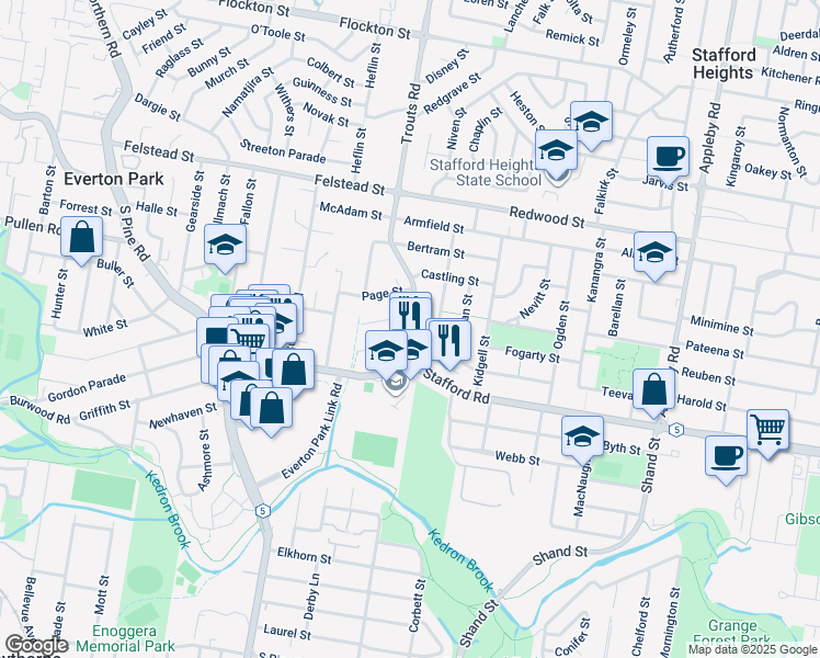 map of restaurants, bars, coffee shops, grocery stores, and more near 26 Trouts Road in Everton Park