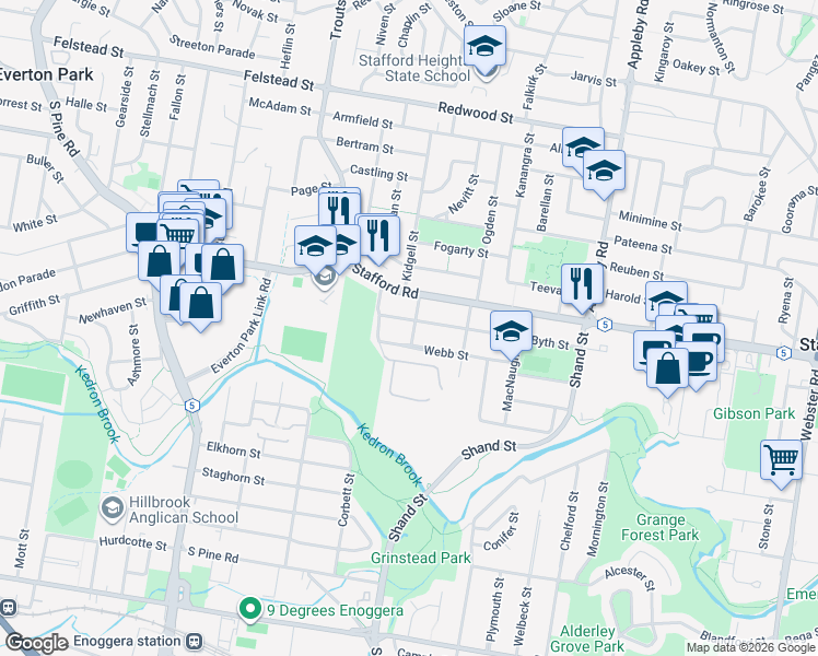map of restaurants, bars, coffee shops, grocery stores, and more near 98 Byth Street in Stafford