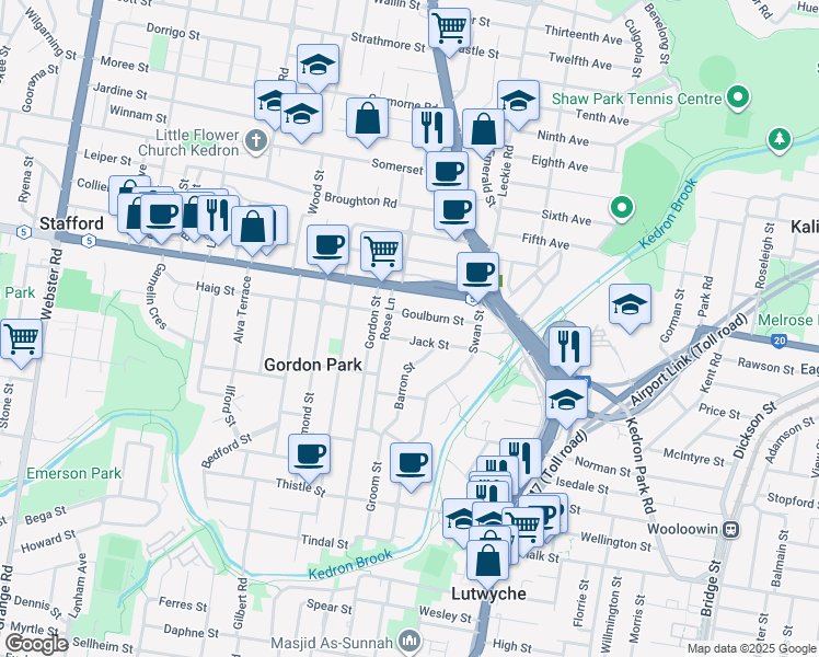 map of restaurants, bars, coffee shops, grocery stores, and more near 47 Jack Street in Gordon Park
